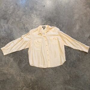 Oversized Ralph Lauren Cream/Buttery Yellow Button-Front 100% Silk Blouse